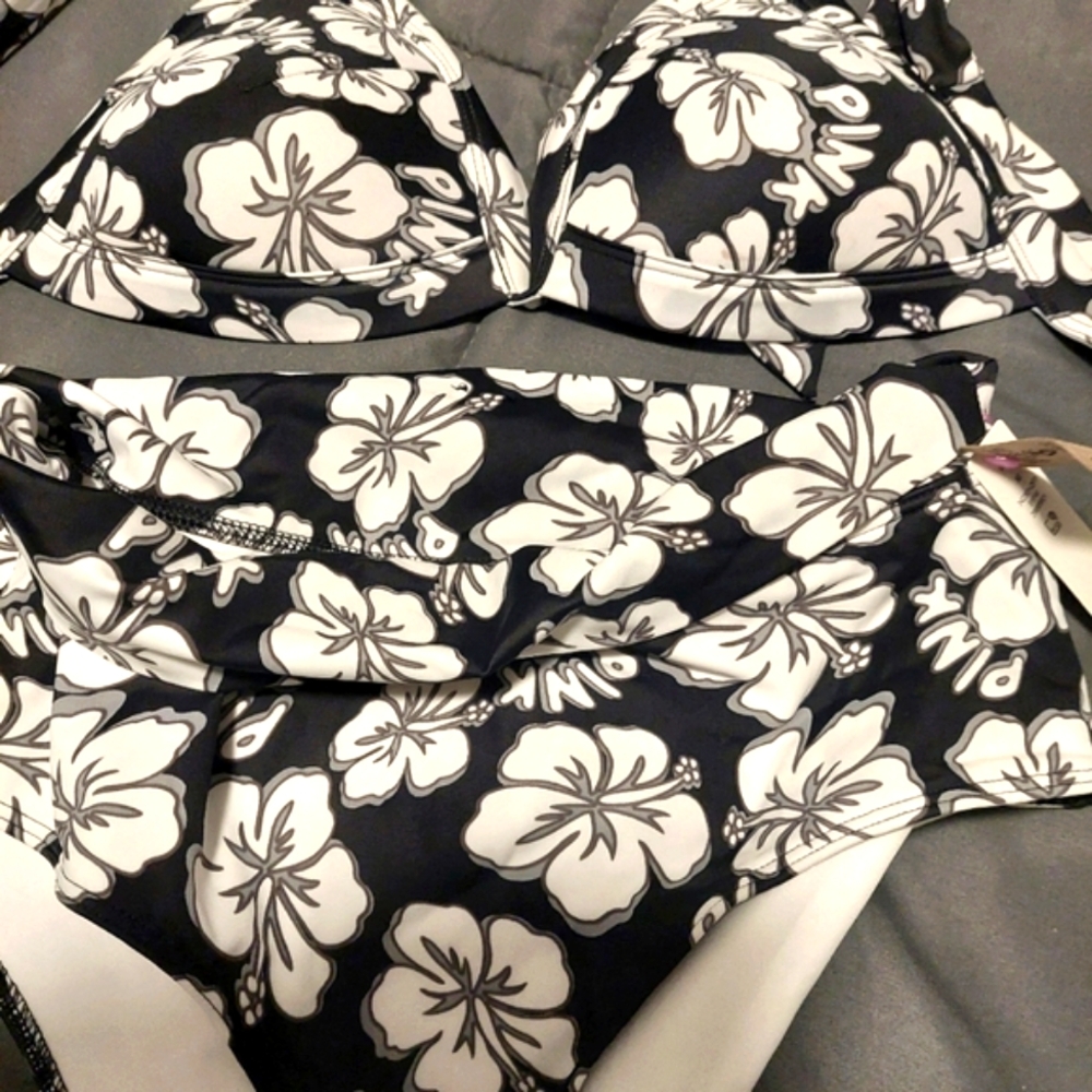 PINK Victoria's Secret Black and White Floral Bikini